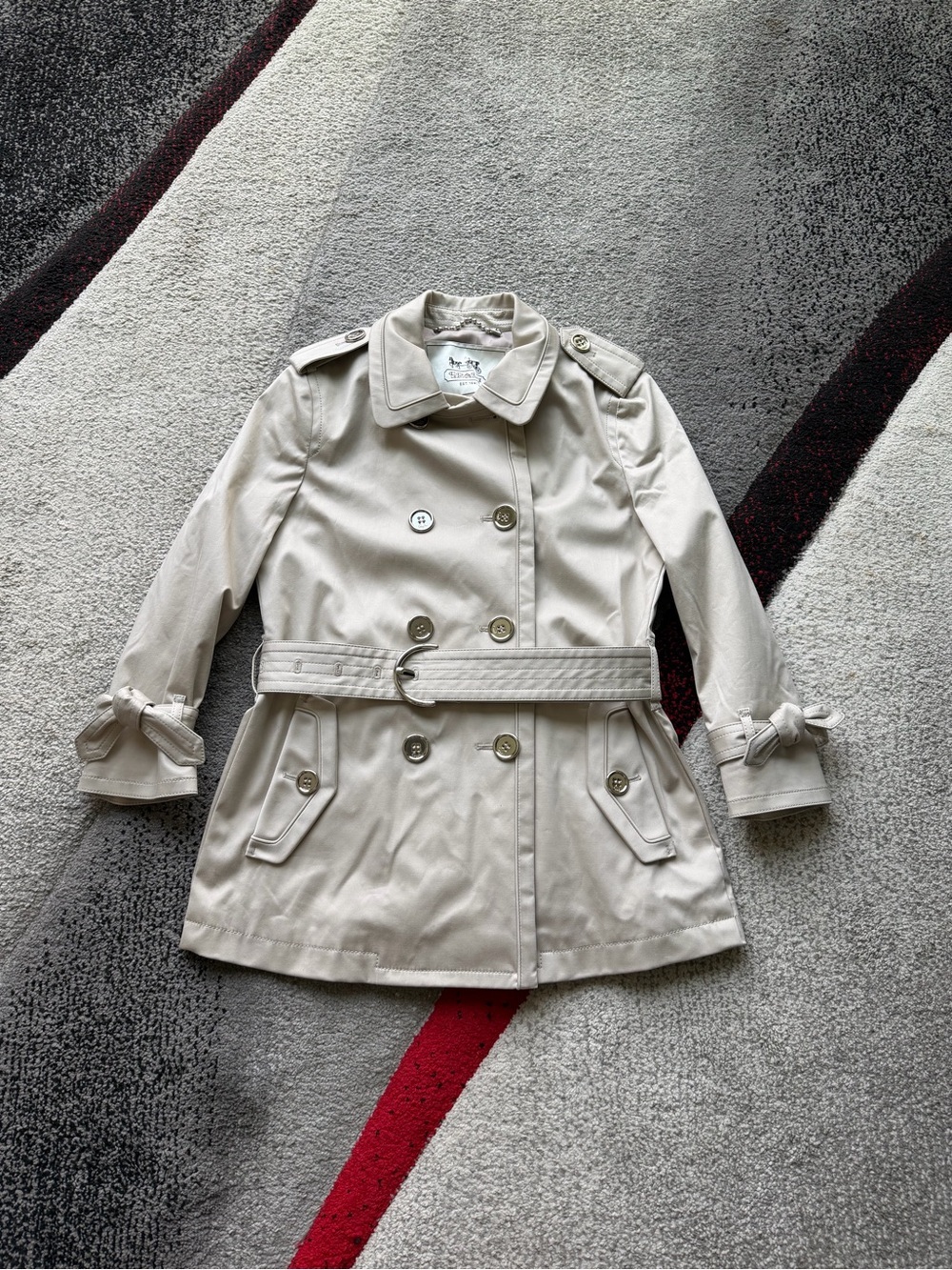 Coach Beige Belted Double Breasted Trench Coat